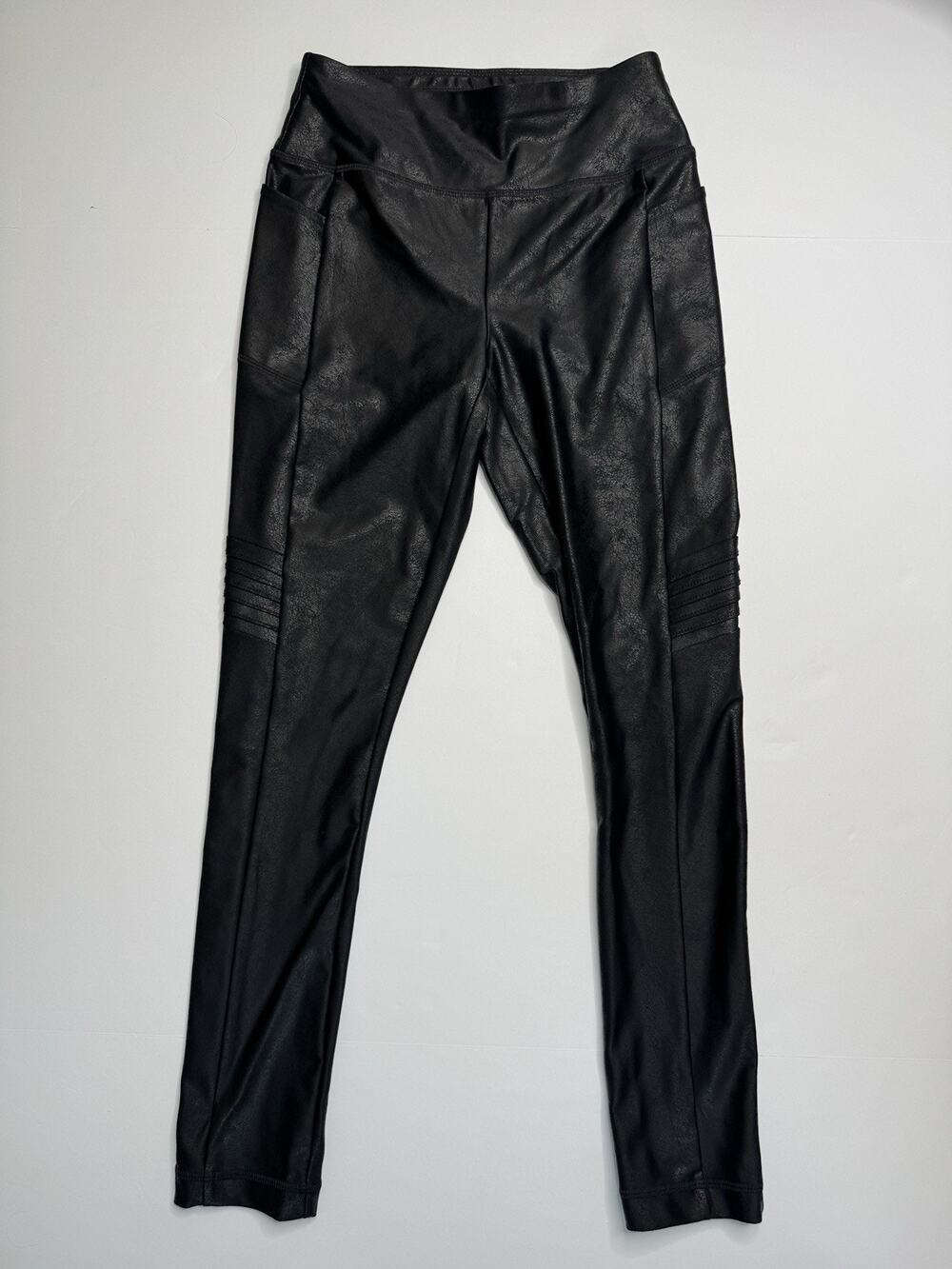 T by Talbots Womens Petite Faux Leather Moto Leggings Black Size P Stretch